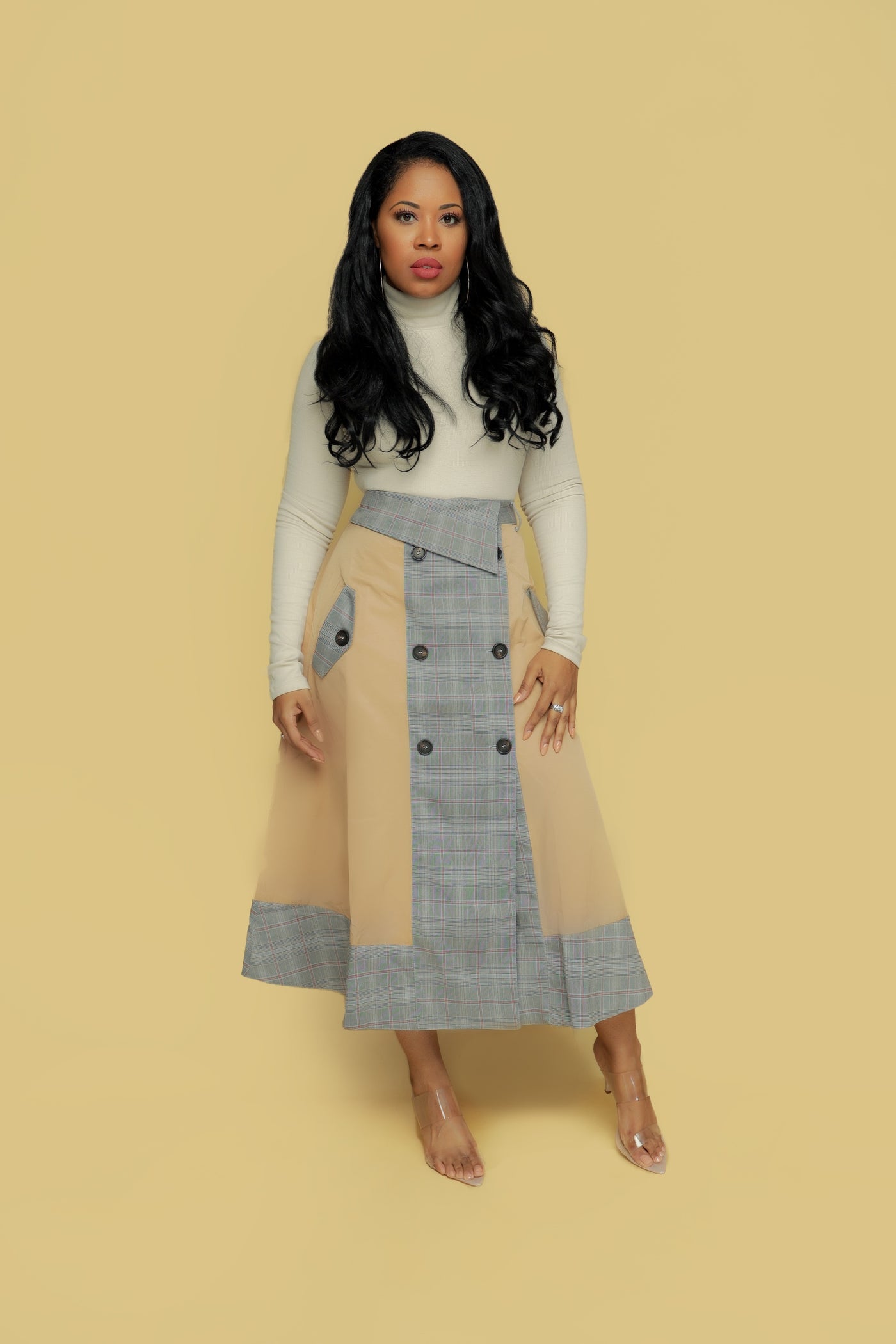 Khaki Plaid Midi Skirt Just Fashions Boutique