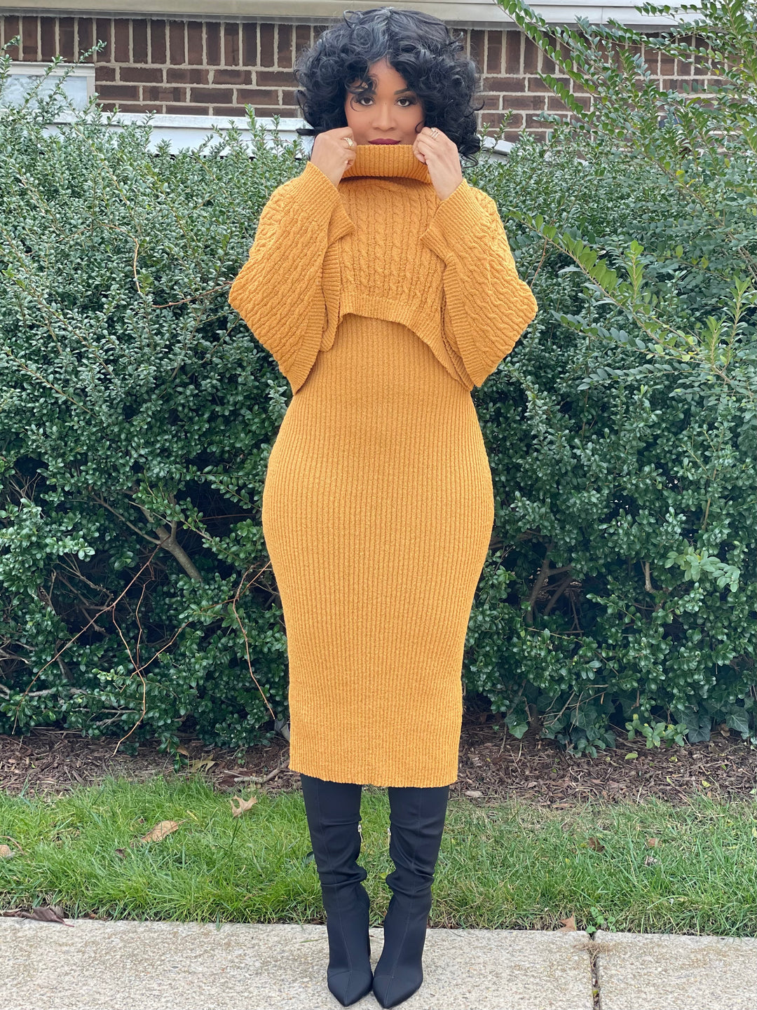 Mustard sweater dress best sale